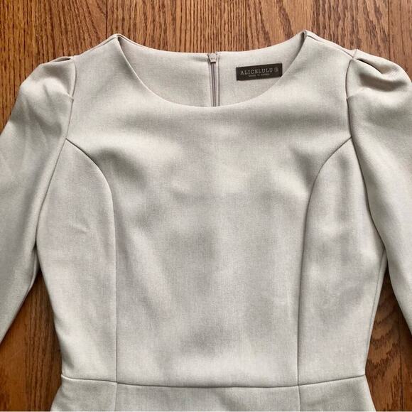 AliceLulu Fit & Flare 3/4 Sleeves Tan Crepe Solid Dress Women’s Size S - Picture 2 of 8